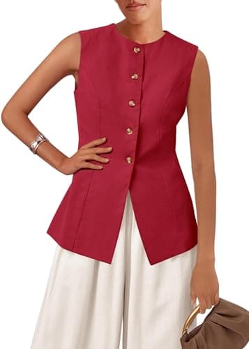 KIRUNDO Vest Tops for Women Trendy Dressy Business Casual Outfits 2026 Summer Sleeveless Fitted Blazer Work Suit Waistcoat(Red, Medium) - Image 1