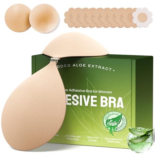 MSHalo Ultra Invisible Sticky Bra Push Up, Strapless Adhesive Bra for Women, Reusable Silicone Sticky Boobs for Backless Dress (D Cup, Beige) - Image 1