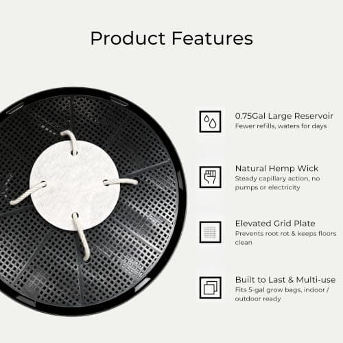4Pcs Self-Watering Fabric Pot Base for 5 Gallon Grow Bag, 12.6" Self-Watering Pot Base Plant Saucer with Natural Hemp Rope, Auto-Irrigation System for Indoor Outdoor Greenhouses Grow Tents Gardens - Thumbnail 4