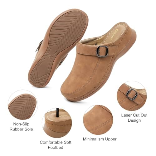 Goldnut Women's Dark Brown Closed Toe Clogs Mules Comfortable Clogs with Arch Support Buckle Lined Slip On Mules Sandals for Woman Size 7.5 - Thumbnail 4