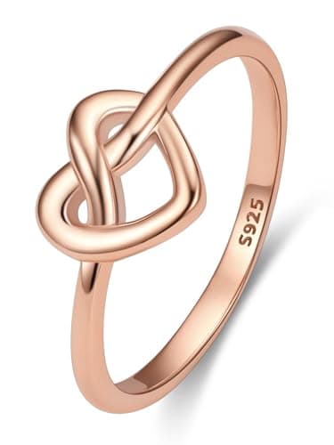 Bestyle Rose Gold Celtic Ring for Women, Dainty Cute Rose Gold Heart Knot Ring, Women Simple Finger Band Ring Stacking Ring, Eternity Love Band Ring for Her,Size 9 - Image 1