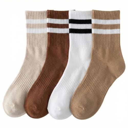 Rehelu Womens Striped Crew Socks Cotton Cozy Casual Athletic Long Socks for Women 4 Pairs Size 5-9 - Image 1
