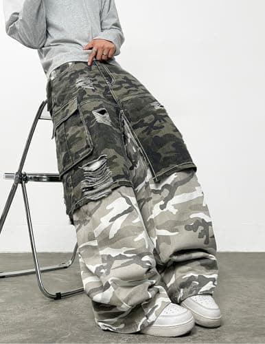 Men's Y2k Hip Hop Baggy Jeans Camo Denim Pants Loose Fit Denim Pantalones Long Trousers Streetwear Rock Camouflage - Thumbnail 3