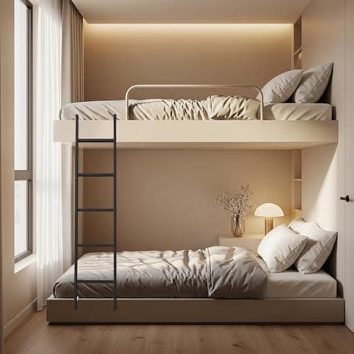 66inch RV Bunk Bed Ladder, 66" Heavy Duty Travel Trailer Bed Ladders, Metal Camper Bunk Bed Ladder with 4 Hook and Foot Caps, 330 LBS Loading Twin Bed Step Ladder Portable Stairs Steps, Black - Thumbnail 5