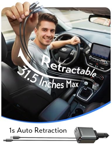 LISEN Retractable Car Charger USB C [Upgraded Dual Type C] 75W Fast 4 in 1 Car Charger for iPhone 17, Road Trip Essentials Gifts for Men Women, Car Accessories for Galaxy S26 Phone 17 Pro Max 16 15 - Thumbnail 4