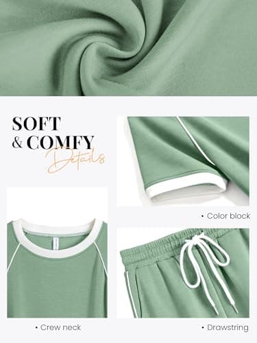 Casly Lamiit Womens Summer Shorts Sets 2 Piece Crewneck Striped Athletic Set Beach Airport Travel Outfit Loungewear Pea Green M - Thumbnail 4