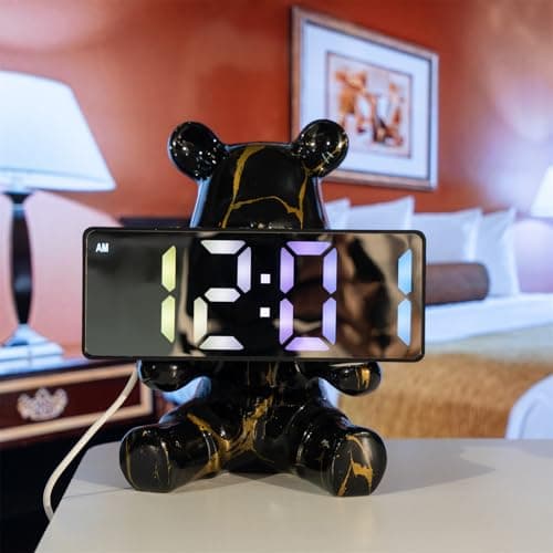 Resin Bear Statue Digital Clock Home Decor, Fluid Bear Tray Sculpture, Graffiti Art Figurine Home Ornament Decoration for Office, Living Room, Bedroom, Book Shelf, TV Cabinet, Desktop (Black) - Thumbnail 3