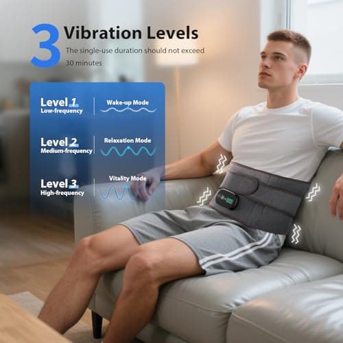 Lower Back Massager with Heat, Heating Pad for Back, Stomach Heating Pad, Waist Belt Wrap with Heat Vibration 3 Levels Adjustable, Touchscreen Control, Adjustable Size, Gifts for Parents (Grey) - Thumbnail 3