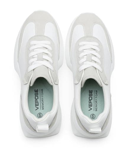 Vepose Women's Fashion Sneakers 2026, 8216 Platform White Grey Tennis Walking Shoes with Arch Support, Lightweight Lace up Casual Everyday Footwear, Size 8(CZR8216 White Grey 08) - Thumbnail 6
