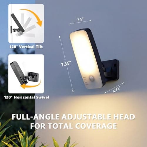 ROVEXO Wireless Motion Sensor Outdoor Light, 10000mAh Rechargeable Battery Wall Light,3-Mode,3CCT Dimmable, Outdoor Security Light with Remote, IP65 Waterproof for Yard Garage Pathway,Fences(1PK) - Thumbnail 3