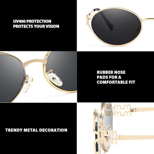 DreamCalf Retro Sunglasses for Women Classic Round Designer Sun Glasses UV400 Protection Shades - Thumbnail 5