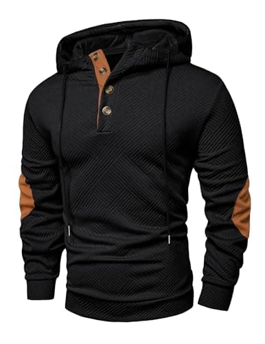 JMIERR Mens Hoodies Oversized Hoodie Fall 2025 Casual Cotton Long Sleeve Half Button Pullover Hooded Sweatshirts, 3XL, Black - Image 1