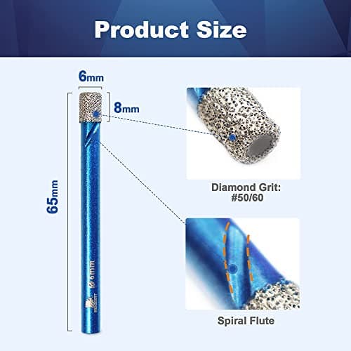 Diamond Tile Drill Bits 6mm - Diamond Point Cut - Hole Saw for Ceramic, Granite, Porcelain, Tile, Stoneware, Masonry, Marble, Masonry, Masonry, 5 Pieces - Thumbnail 2