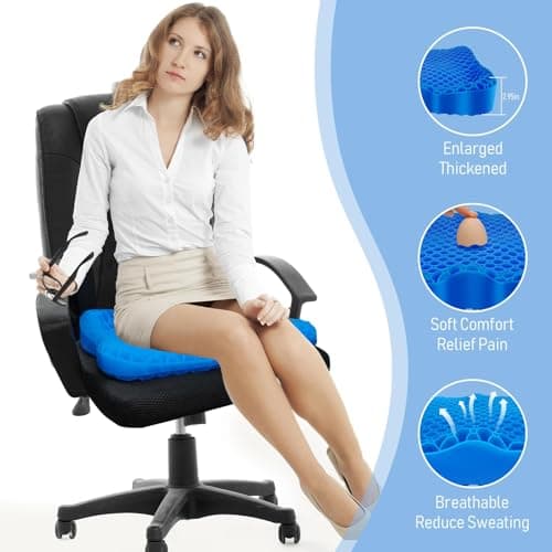 Cooling Gel Seat Cushion, Thickened Big Breathable Honeycomb Design Absorbs Pressure Points Gel Cushion with Anti-Slip Cover Cooling Seat Cushion for Office Chair Home Car Seat Cushion for Wheelchair - Thumbnail 6