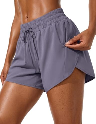 Aprolive Women 4 in Running Athletic Shorts High Waisted Drawstring Lightweight Quick Dry Summer Workout Yoga Short (Grey Purple, S) - Image 1
