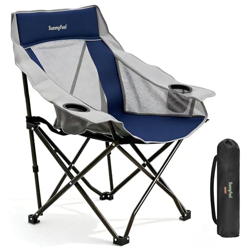 SUNNYFEEL Lightweight Oversized Camping Chairs for Adults Portable Folding Chair with Side Pockets & Cup Holde for Beach,Fishing,Trip,Picnic,Lawn,Concert Outdoor, Carry Bag Included