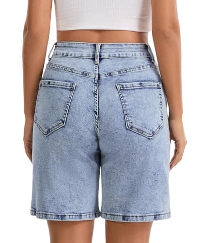 VIPONES Bermuda Jorts for Women High Waisted Denim Shorts Pocket Long Stretch Baggy Jean Shorts Relaxed Fit Blue Summer Shorts for Women 2026(5812, M) - Thumbnail 5