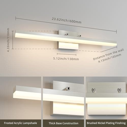 7Degobii Brushed Nickel Vanity Light for Bathroom - 5CCT Dimmable, Adjustable Angle, 23.62-inch Long 16W LED Bar Light Fixture Over Mirror - Modern Wall Lighting - Thumbnail 6