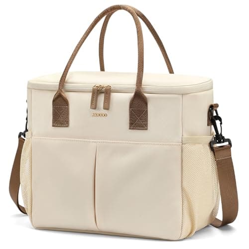MDODO Large Insulated Lunch Bags for Women Men Adult Lunch Box with Shoulder Strap for Work,Picnics,Outings (Beige) - Image 1