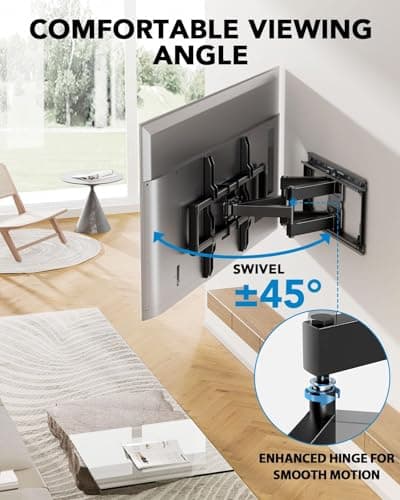 Pipishell Full Motion TV Wall Mount for 42-85 inch LED TVs up to 132lbs, Fits 65 75 Inch Swivel TV Mount Bracket with Articulating Arms, Max VESA 600x400mm, Fits 12” 16" Wood Studs - Thumbnail 6