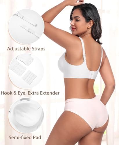 Ganado Scalloped Wireless Bras for Women Seamless No Underwire Bra Full Coverage Padded Comfortable Bralettes (White, Small) - Thumbnail 3