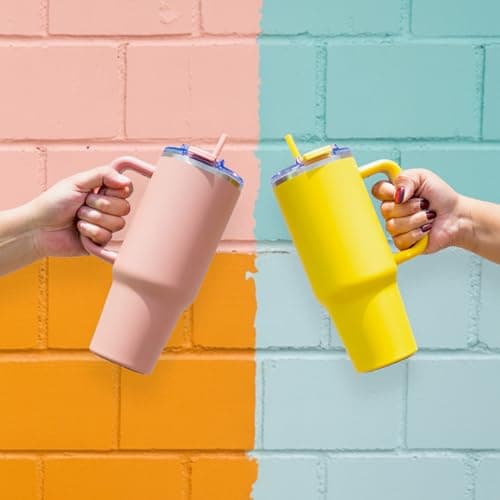 Hogg Big Swig 40 oz Tumbler with Handle and Straw - Hot Pink, 40oz Insulated Stainless Steel, Water Tumbler with Straw, Water Cup with Handle, Versatile Leak Proof Lid - Thumbnail 4