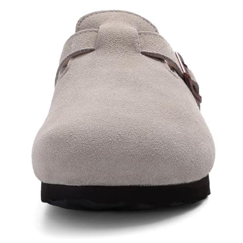 KIDMI Women's Fur Lined Suede Clogs Fuzzy Cork Footbed Mules Slip On Winter Potato Shoes, Grey 37 (Size 6-6.5) - Thumbnail 5