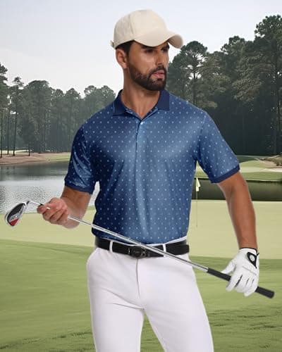 KUYIGO Men’s Golf Polo Shirt Quick Dry Breathable Moisture Wicking UPF 40+ Printed Short Sleeve Performance Shirt,L - Thumbnail 3