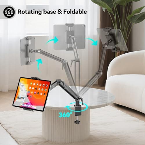 Portable Monitor Stand Desk Holder- Large Clamp support up to 12.9 14.6 15.6 18.5 inch 360° Rotating Base Swivel Tall Desk Arm Mount for iPad Pro/Mini/Air/Surface Strong Bearing Weight over 5.5lbs - Thumbnail 4