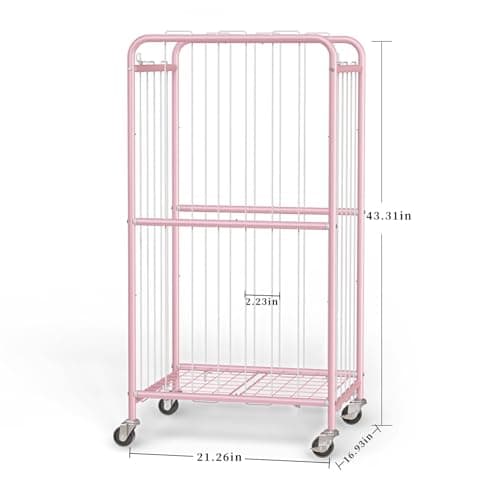 Olldide 210L 43-Inch Large Ball Storage Basket with Wheels, Rolling Cart Sports Equipment Garage Organizer with Elastic Rope for Easy Access, Holder For Basketball, Soccer, Volleyball, Football - Thumbnail 4