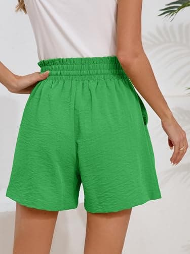 Moodclo Summer Casual Shorts Green 2X-Large with Pockets Loose Fitting 2026 Clothes High Waisted Wide Leg Drawstring Beach Vacation Trendy Outfits - Thumbnail 3