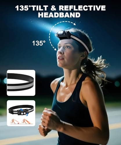 Spriak Rechargeable Running Headlamp, High Lumens Bright Head Lamp Led with Motion Sensor, 4 Modes, Magnet, Detachable Flashlight & Headband for Adult, Outdoor, Emergency, Hard Hat Light 2PC - Thumbnail 5