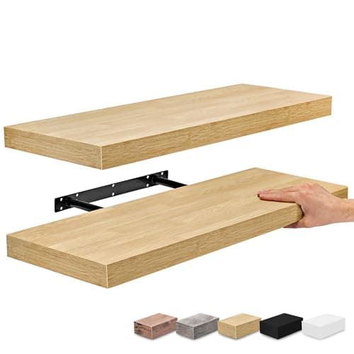Sorbus Floating Shelves for Wall - 24" Bathroom Shelves, Wall Decor for Bedroom, Kitchen, Living Room, Home Decor & Book Storage - Mounted Floating Shelf with Invisible Brackets (Maple Wood, 2 Pack) - Image 1