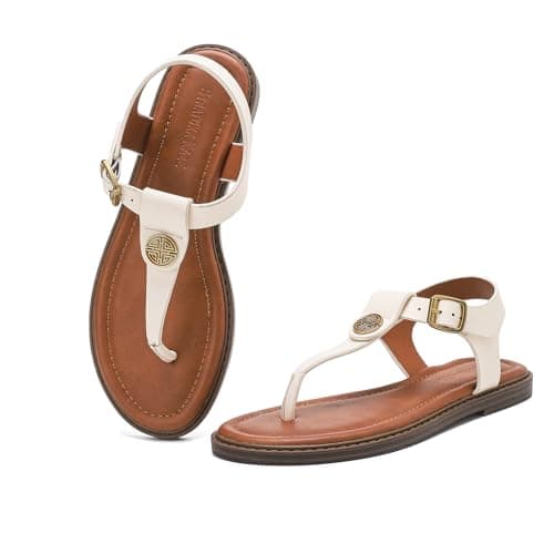 Stratuxx Kaze Womens Flat Dress Shoes Fashion Soft Comfort Sandals For Women Dressy Ladies Slides Open Toe Sandals Wide Flats T Strap Thong Flip Flops - Image 1