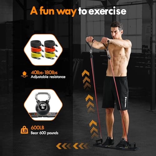 MQRW Push Up Board,Home Gym,Portable Exercise Equipment,Pilates Bar and 20 Fitness Accessories with Resistance Bands and Ab Roller Wheel,Full Body Workout at Home - Thumbnail 3
