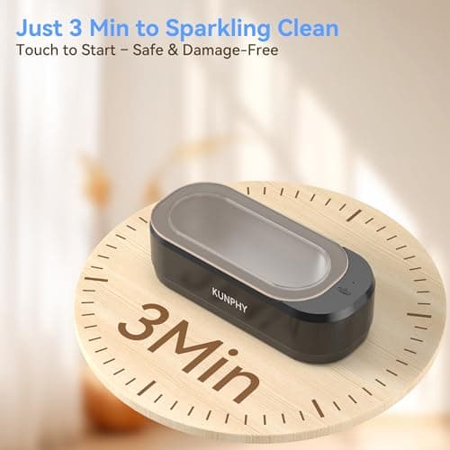 KUNPHY Ultrasonic Jewelry Cleaner, Jewelry Cleaner Machine 12oz 46KHz, Professional Sonic Cleaner with One-Touch Operation, Sonic Cleaner for Rings, Glasses, Jewelry, Dentures (Black) - Thumbnail 3