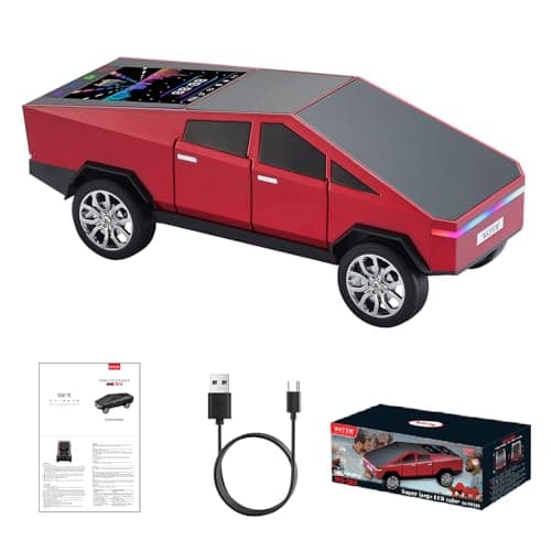 WS-580 Cybertruck Portable Bluetooth Speaker, Replica Car with Display Screen, HD Sound, TWS Pairing, FM Radio, Built-in Mic, Remote Selfie Control, LED Party Light, Gift for Car Lovers (Red) - Image 1