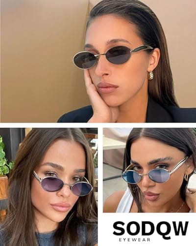 SODQW Retro Oval Sunglasses for Women Vintage Round Sun Glasses with Gold Metal Temples UV400 Protection 2025 Shades - Thumbnail 3