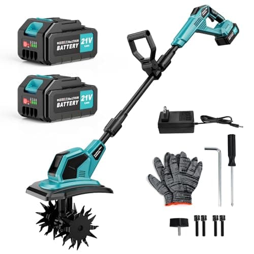 Cordless Tiller Cultivator, 360RPM Electric Garden Tiller, with 2 x 3.0Ah Batteries & Charger, 9In Tilling Width and 6.6In Depth Garden Rototiller for Lawn/Gardening/Soil Cultivation - Image 1