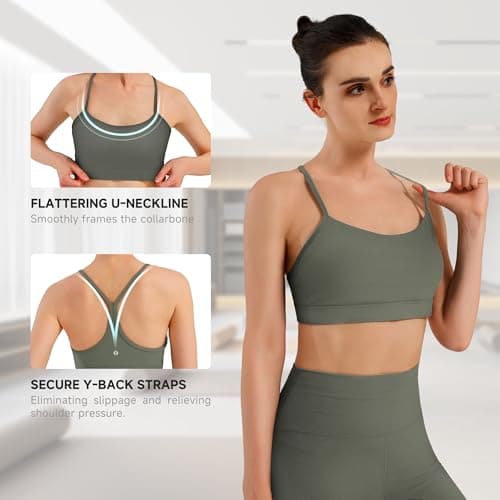 Y-Back Buttery Soft Sports Bra Tops Workout Athletic for Women Sage Green - Thumbnail 3