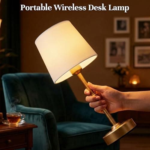 Cordless Table Lamp Rechargeable, Portable Battery Operated Light for Bedroom Living Room, 6000mAh Fabric Shade Desk Lamp 3000K Eye-Caring Home Decor for Dining Balcony Patio Counter Nightstand Hotel - Thumbnail 5