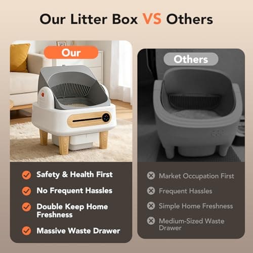 RPZ Automatic Cat Litter Box Self Cleaning, Robot Litter Box for Multiple Large Cats, Open Top Auto App Control Ultra-Quiet, Durable, Keep Home Freshness, Wood Grain - Thumbnail 3