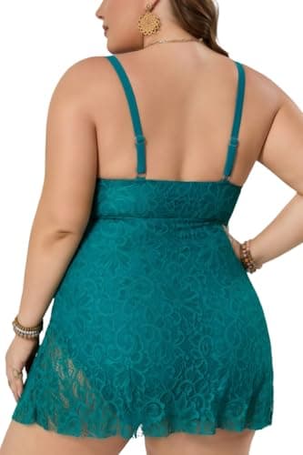 COCOPEAR Plus Size Swimsuit for Women Sexy One Piece Swimsuit Swim Dress Bathing Suit Tummy Control Adjustable Strap 2026 Peacock Blue - Thumbnail 4