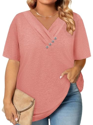 Womens Plus Size Tops Trendy Clothes Fashion Clothing Summer Spring Boho Tops for Women Easter Travel Cruise Vacation Outfits Cute Shirts Oversized Tshirts Blouses Dressy Casual Loose Tunics Pink 4XL - Image 1