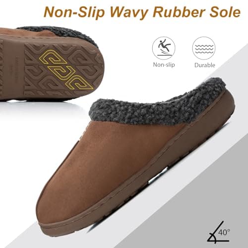 GOEWY House Slippers for Men with Memory Foam Indoor Outdoor Moccasin House Shoes Warm Slip On with Non-Slip Sole Gifts For Men Him Dad Coffee 9 10 - Thumbnail 5