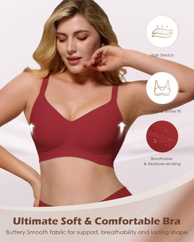 As Fairy Wireless Bras for Women T-Shirt Bra Seamless Comfort Bralettes with Soft Support & Lift for Everyday Wear Wine Red 32C - Thumbnail 3