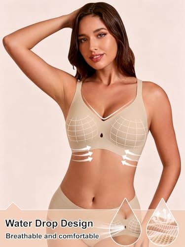 COCOMARTS Jelly Bras for Women No Underwire Seamless Push Up Bra Full Support Comfort Bralettes Wireless Plunge Everyday Bra Nude Medium - Thumbnail 3