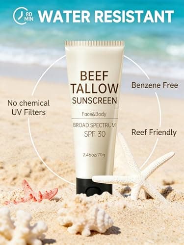 Tallow Sunscreen, Sunscreen for Face, SPF30 Natural Reef Safe Face Body Beef Tallow Sunblock, Non Greasy Clean Travel Sun Screen Sunblock for Summer Outdoor Travel, 2.46 OZ - Thumbnail 4