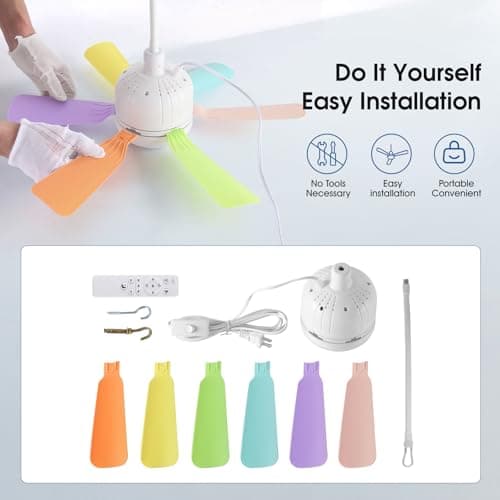 AHAWILL Outdoor Ceiling Fans with Lights,18" Gazebo Fan with Hanging Hook,Plug in Ceiling Fan,3CCT Dimmable,Portable Fan for Patios,Tent,Camping.Colorful - Thumbnail 5