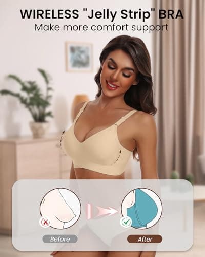 HORISUN Seamless Push Up Bras No Wire Bras for Women Full Coverage with Support(Semolina 4XL) - Thumbnail 3